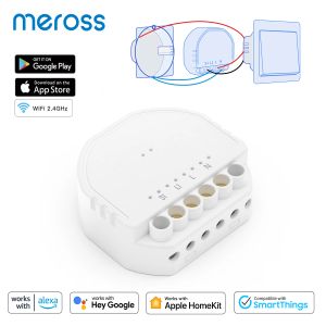 Controlla Meross Homekit Smart Disponitore fai da te Modulo WiFi Inwall Switch Wireless 1Gang 1way Switch per Alexa Google Home SmartThings