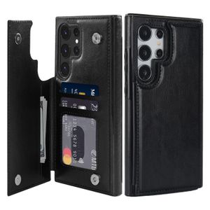 Läder Flip Card Holder Wallet Case för Samsung Galaxy S24 Ultra, S23, S22, S21, S20, Not 20, A54, A73, A53, A33, Stand Cover