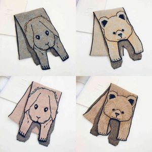 Корейский симпатичный стиль мультфильм медведь кролик детей вязаный шерстяной шарф Осенний Зимний мальчики девочки для девочек