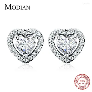 Stud Küpe Modian Göz kamaştırıcı 925 STERLING Gümüş Clear Cz Kalp Moda Kadınlar Charm Düğün Bildirimi Güzel Takı