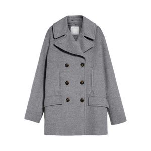 Women's Coat Cashmere Coat Luxury Coat MAX Maras Womens Grey Soft Warm Pure Wool Double Breasted Button Woolen Coat