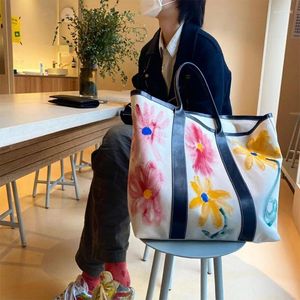 Sacchetti per la spesa da donna con spalla grande spalla femmina graffiti fiore tela tote eco spessa in stoffa da donna shopper