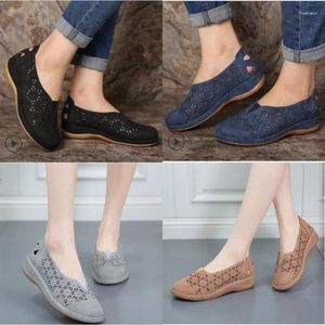Casual Shoes for Women Plat-Bottomed Hollowed-Out Hole Female Retro Round-Headed One-Pedal Loafers