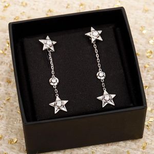 Bolzenohrringe 2024 Design Marke Pure 925 Sterling Silver Star Quasten Weißgold Meteor Dangle