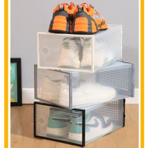 Fack Clear Shoe Boxes Transparent stapelbar sko förvaringslåda Plastklippt omslagssko Box Sneaker Holder Holder Box billig