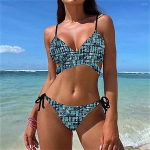 Menas de banho feminina palavra graffiti arte biquíni personagens de maiô Lady Sexy elegante conjunto 2024 Push up Surfing Bondage Bikinis feminino