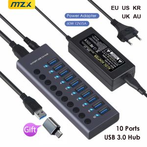 Hubs MZX USB A 3.0 Hub Aluminum Multi Ports Concentor Concentrator Quick PD Adapter Power Adapter C Многочисленные концентраторы с выключателем с переключателем