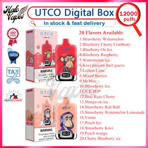 Original UTCO Digital Box 12000 Puff Disposable E Cigarettes 0% 2% 3% 5% Mesh Coil 20ml Pod 850mAh Rechargeable Battery 20 Flavors In Stock Puffs 12K Vape Pen