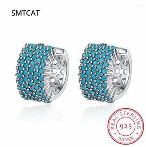 Brincos de aro 2024 Vintage Turquoise Brincho Elegante Real 925 Sterling Silver Luxury Charm para mulheres Jóias de casamento RHE858