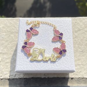 Stränge 3um Pink Pink Butterfly Custom Name Girl Schmuck Set Personalisierte DIY Charms Armband Halskette Kinder süßes Geschenk