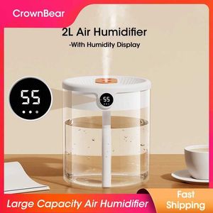 Humidifiers 2L air humidifier large capacity with LCD humidifier display night light dual nozzle aromatic oil diffuser suitable for home offices Y240422