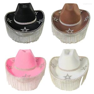 Basker fransade strass cowboy hatt för vuxna kvinnor bruddusch cowgirl masquerade festdräkt elegant huvudstycke