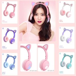 Earphones New Arrival Cute Headmounted Wireless Bluetooth Cat Ear Cat Claw Cartoon Headset with Mic Led Light Music Hifi Upgrade Headset