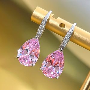Choucong Brand Dangle Earrings Luxury Jewelry Stunning 925 Sterling Silver Water Drop Pink Topaz CZ Diamond Gemstones Party Women Wedding Drop Earring Gift
