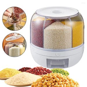 Storage Bottles Rotatable Rice Dispenser 6 Grid 10L Sealed Dry Grain Bucket Moisture-proof Kitchen Food Container Box