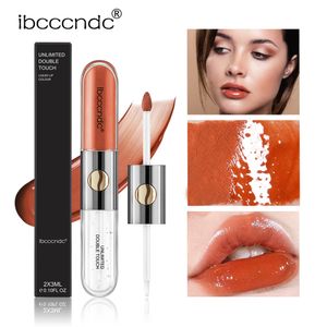 Ibcccndc wholesale lipgloss double head glossy shimmer non-stick cup Long-lasting Moisturizer Hydrating Waterproof make up lip gloss