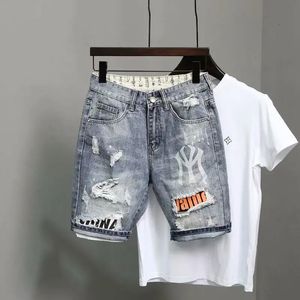 Sommar Harajuku Fashion Cowboy Mens Blue Jeans Shorts Korean Luxury Clothing Style Cargo Hip-Hop Denim Short Pants Jeans Shorts 240420