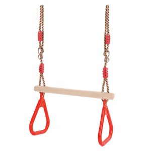 Bambini trapezio in legno swing con anelli per divertimento esterno interno 240419