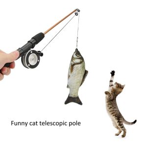 Aksesuarlar kedi oyuncak olta çubuğu gerçekçi balık şekli geri çekilebilir tasarım kedi oyuncak çiğneme oyuncak kedi teaser teli komik interaktif oyuncaklar