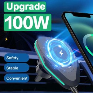 Laddare 100w Qi Magnetic Wireless Car Charger Air Vent Mount för iPhone 14 Pro Max/Mini Fast Charging Car Phone Holder för iPhone 12/13