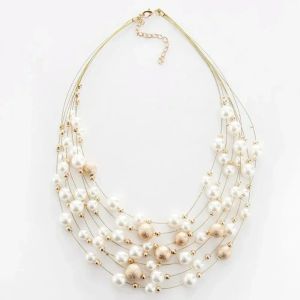 Halsketten 2024 Neuankömmlinge Mode Schmuck Gold Farbe Multi -Layer -Ketten Imitation Perlenketten für Frauen Party Hochzeit Braut Halskette