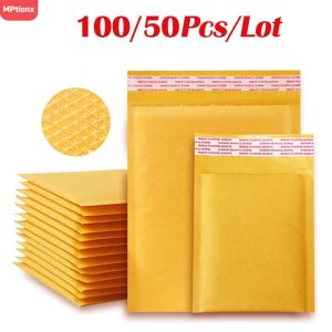 Bags 50PCS/set Kraft Paper Bubble Envelopes Bags Different Specifications Mailers Padded Shipping Envelope With Bubble Mailing Bag