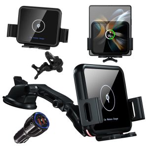Chargers 20W Auto Clamping Horizontal Screen Car Mount Stand Wireless Charger For Galaxy Z Fold 5 3 4 2 iPhone 13 12 11 Dashboard Bracket