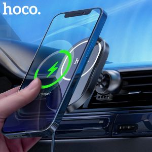 Laddare Hoco Ny magnetisk trådlös billaddare för iPhone 12 Pro Max 12 Mini 15W Magnetic Fast Charging Airvent Car Phone Holder