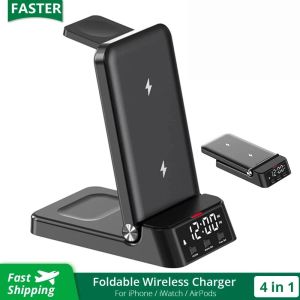 Chargers 25W 4 in 1 Wireless Charger Stand Foldable For iPhone 14 13 12 11 Samsung Galaxy Watch 3 4 5 Pro Fast Charging Dock Station