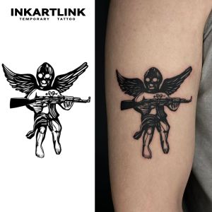 Machine Angel with a Gun temporary tattoo sticker, waterproof magic tattoo, lasts to 15 days fake tattoo, semi permanent tattoo