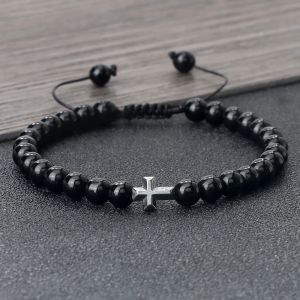 Strängar charm 6mm naturstenpärlor flätade armband bön män kvinnor kristna Jesus välsigne armband armband vänskap smycken