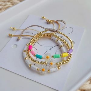 Strands KKBEAD Boho Flower Daisy Bracelet for Women Fashion Jewelry Gold Color Beads Heishi Bracelets Adjustable Pulseras Mujer