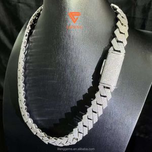 Moissanite Miami Cuban Link Chain Silver 925 Nowy projekt Hip Hop Bling Jewelry D VVS1 Out Out Moissanite Diamond Naszyjnik