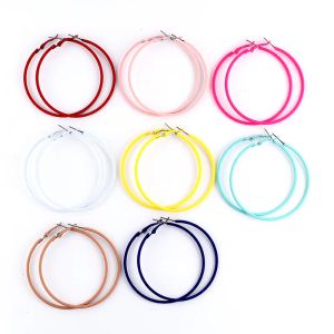 Earrings 9 Colors Korea Fashion Painted Color 50mm 60mm 70mm Big Hoop Earrings Women Sweet Party Creole Boucle D'oreille Aretes Bulk