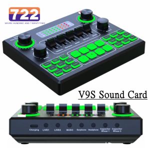 Utrustning HD V9SJ Sound Card Live Sound Cards Extern Audio Mixer för karaoke -sändningsinspelning Hem KTV -spelmusik Sång PC -telefon