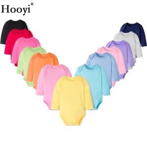 T-shirts Hooyi 2018 Babykläder Långärmad bodysuit Solid Pure Girls Jumpsuit 100% Cotton Soft för tidiga kläder Nyfödda skjortor 024m