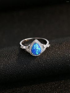 Cluster Rings 2024 Fashion Product S925 Sterling Silver Zircon Blue Aobao Water Droplet Micro Diamond Ring