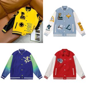 2024 Mäns broderade unisex överdimensionerade hiphop-varsity basebolljacka med läder ärmar, hi-street Löst fit Letterman-kappa, ytterkläder, storlek M-3XL