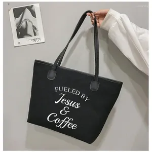 Torby na zakupy napędzane przez Jezusa i kawę zabawne wydrukowane płócienne torba do torby na chirstian
