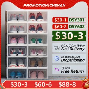 Stickers 6pcs Transparent Shoe Box Thickened Dustproof Desktop Cosmetic Storage Box Stackable Combination Shoe Cabinet Shoe Organizers