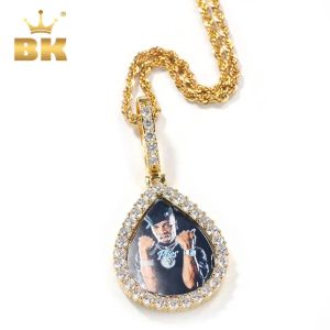 Necklaces THE BLING KING Custom Water Drip Photo Pendant Iced Out Cubic Zirconia DIY Picture Necklace Punk Style Hiphop Jewelry