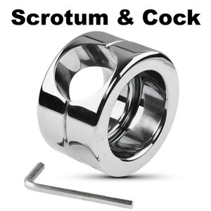 Metal Heavy Cockring Clamp Male Chastity Training Device Steel Cock Ring Bondage Scrotum Stretcher Lock Sperm Sex Toys for Men 240409