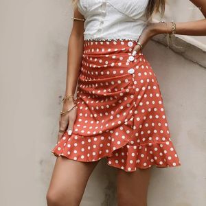 Skirts Multi Dot Print Short Mini Women Summer Ruffle High Waist Button Skirt Ladies Zipper Slim Bottoms