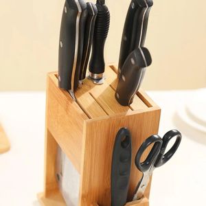 Хранение деревянного кухонного ножа многофункциональное хранение стойки держатель инструмент бамбуковой блок -блок стенда кухонные аксессуары горячие капель