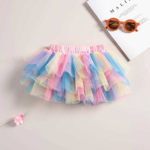 Skirts Summer Girls Tutu Skirt 1-4Y Children Rainbow Princess Mini Toddler Girl Cute H240423