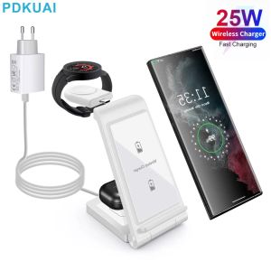 Chargers yeni 3 in 1 25W Kablosuz Şarj Cihazı Samsung Z Fold 4 S22 S21 Galaxy Watch 5 4 3 Aktif 2 1 Buds Pro Hızlı Şarj İstasyonu