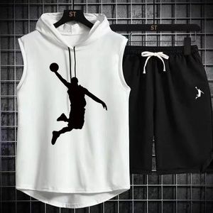 Summer Mens Mięsień kapturem kamizelka bez rękawów kulturystyka na siłownię trening fitness koszula wysokiej jakości kamizelka Hip Hop Bluza Suit 240408