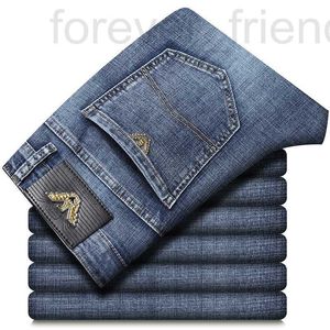 Mäns jeans designer varumärke våren och sommar tunna jeans mäns höga midja elastiska raka rör lösa affärer casual ungdom ayea