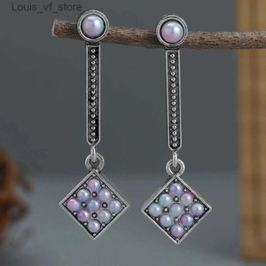 Dangle lampadario Donne di lusso Fashion Long Square Purple Stone Orecchini a goccia di colore argento per regali di gioielli H240423