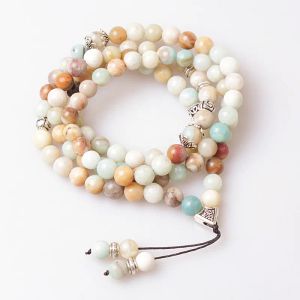 Necklaces 8mm Amazonite Natural beads with Alloy charm Shape 99 Prayer Beads Long Necklace Rosary Yoga for women